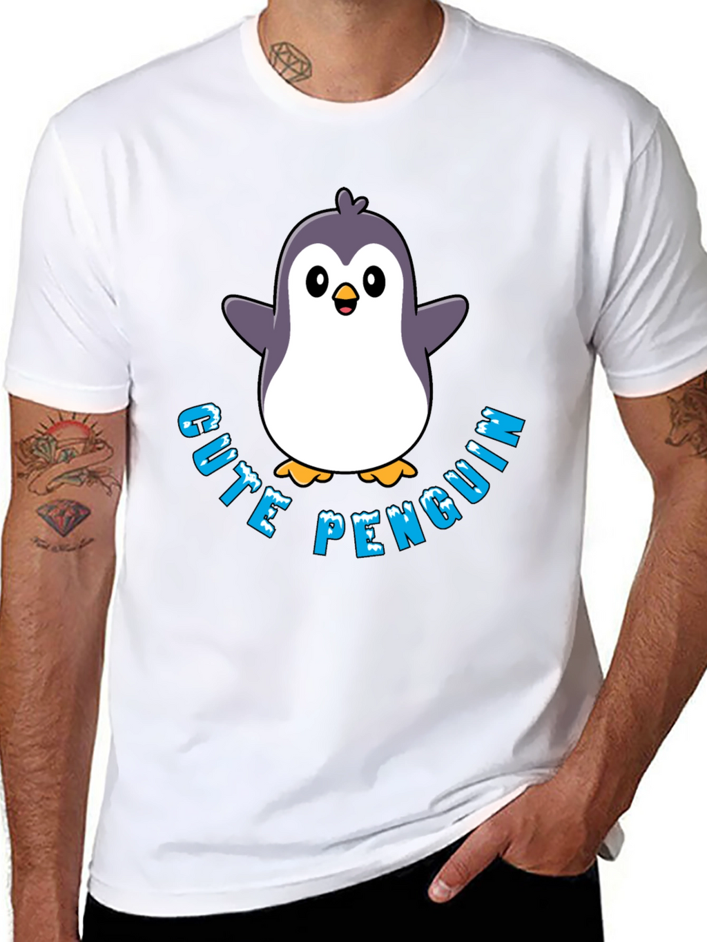 Cute Penguin Graphic T-Shirt - Black