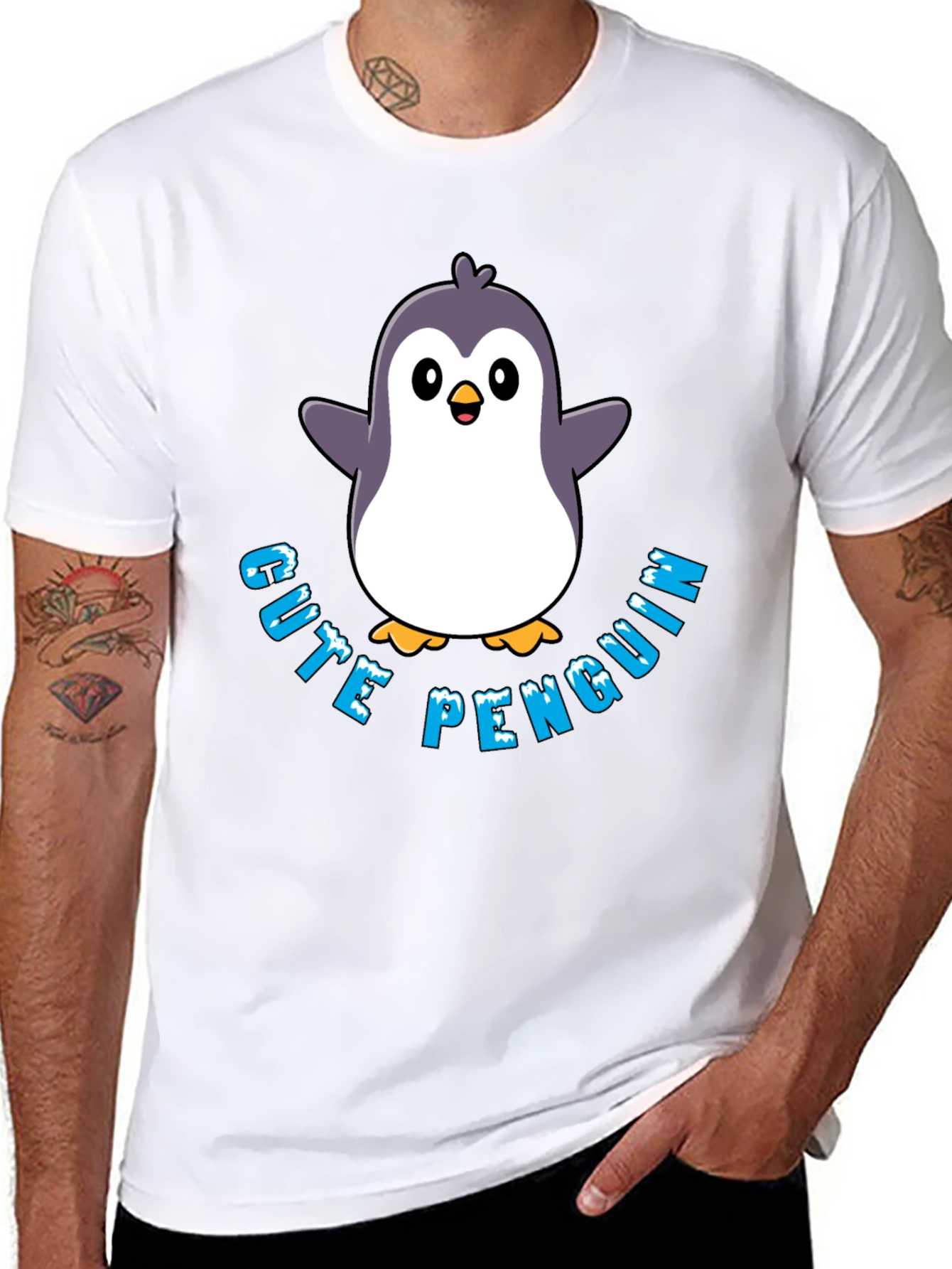 Cute Penguin Graphic T-Shirt - Black