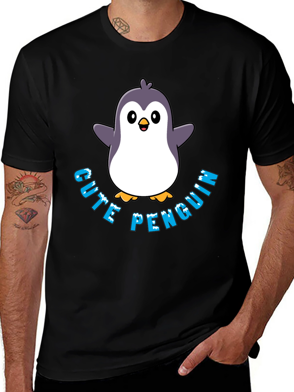 Cute Penguin Graphic T-Shirt - Black