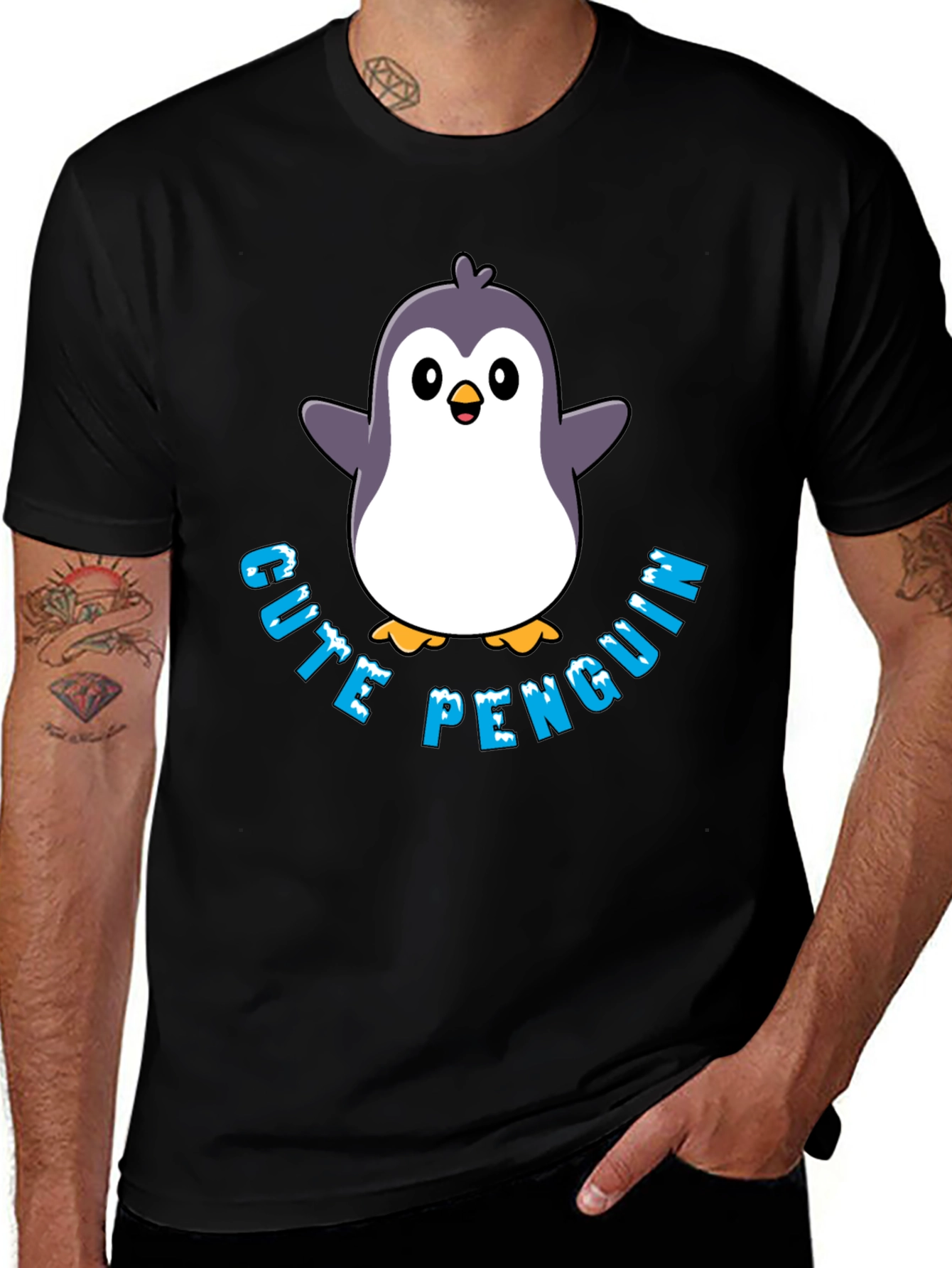 Cute Penguin Graphic T-Shirt - Black
