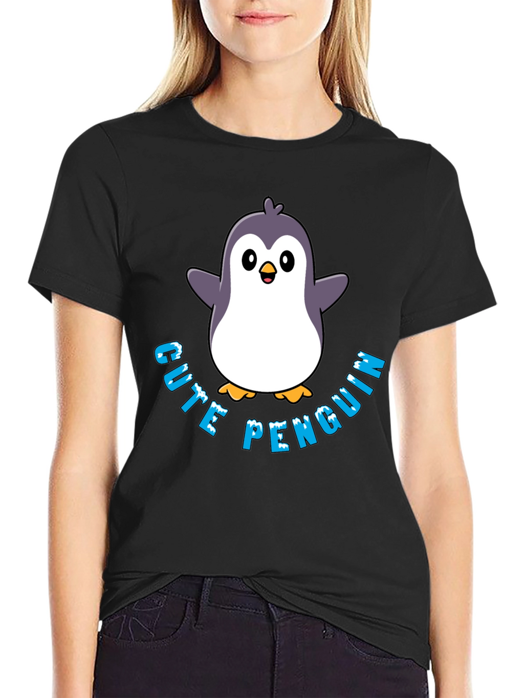 Cute Penguin Graphic T-Shirt - Black