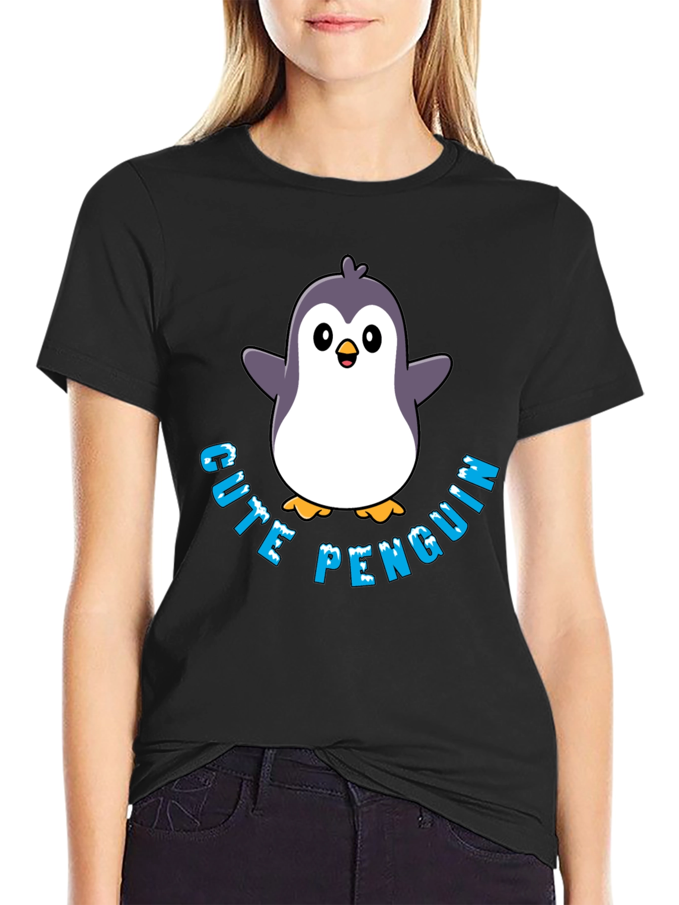 Cute Penguin Graphic T-Shirt - Black