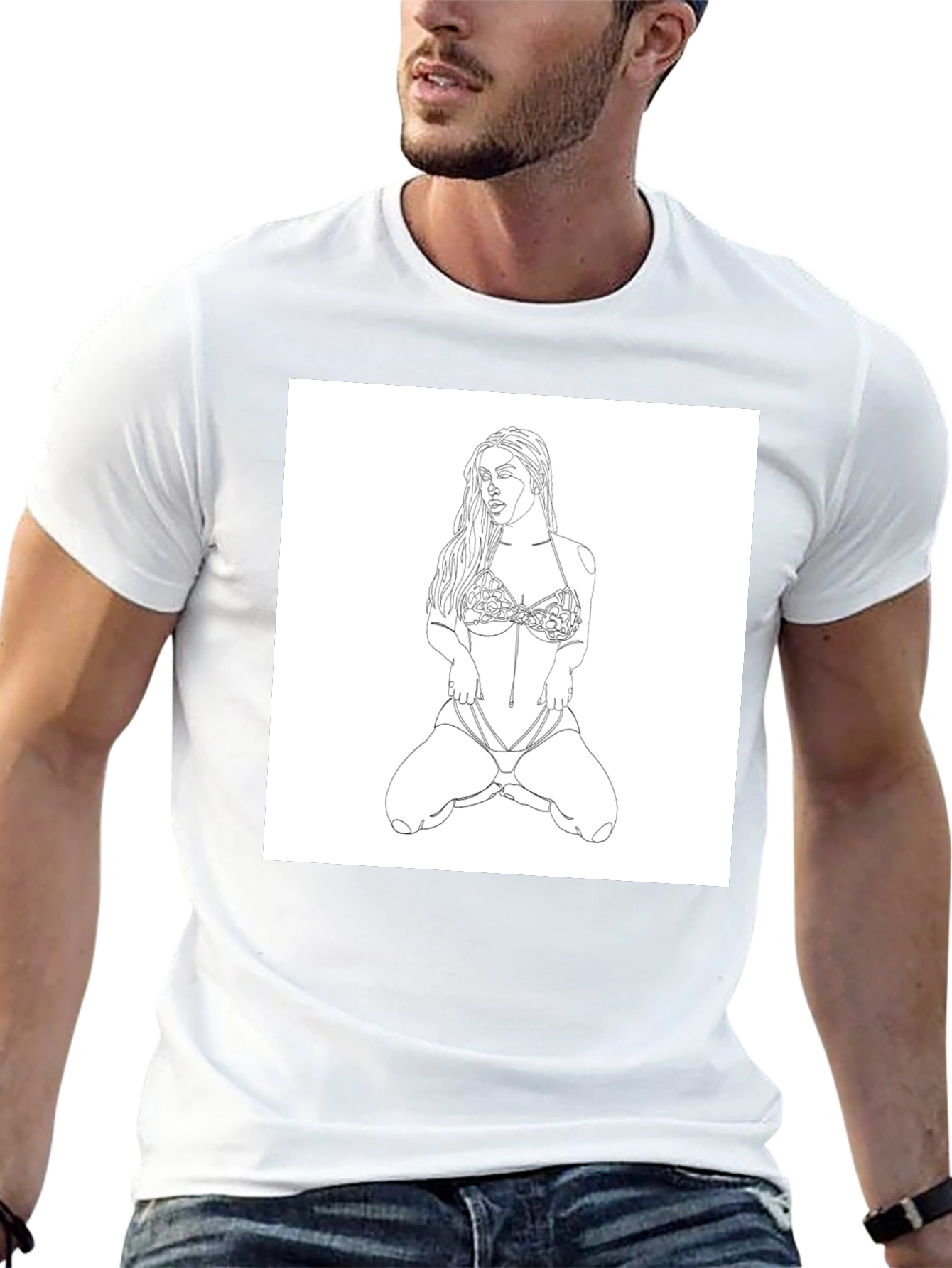 Line Art Woman T-Shirt - Modern Graphic Tee