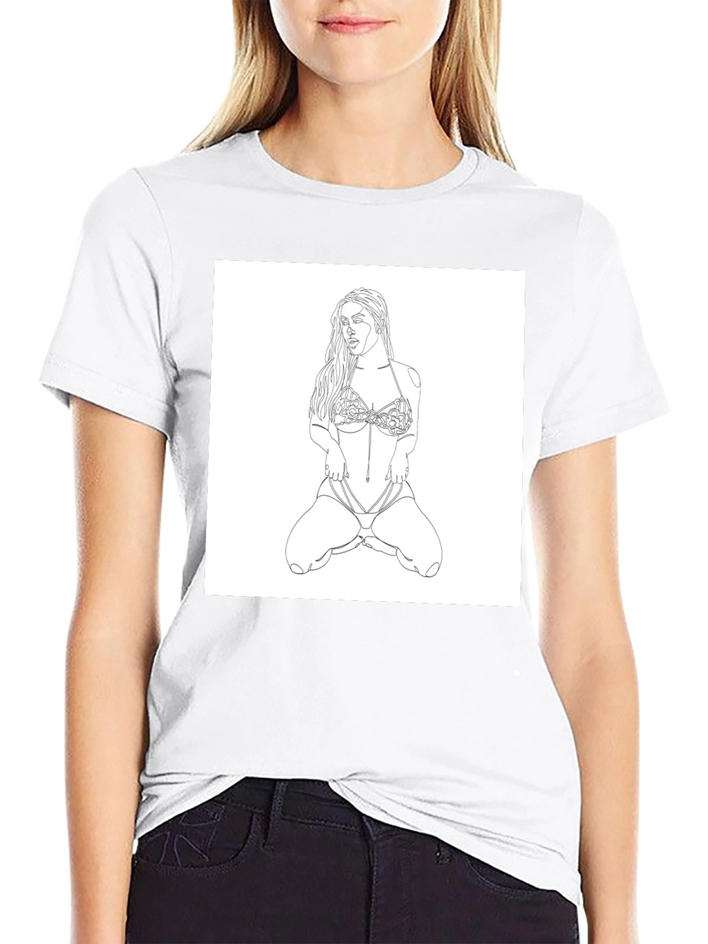 Line Art Woman T-Shirt - Modern Graphic Tee