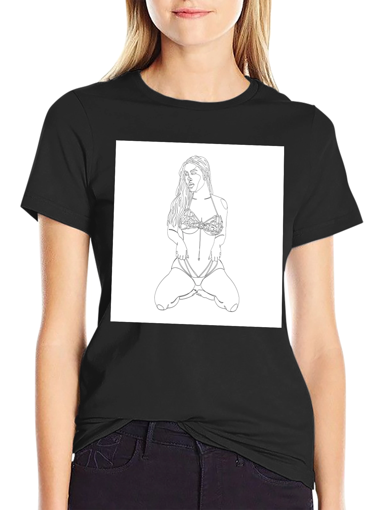 Line Art Woman T-Shirt - Modern Graphic Tee