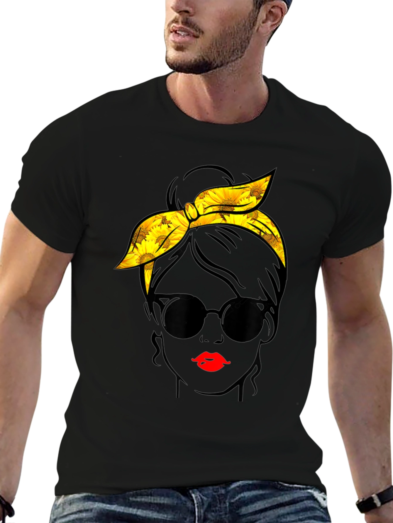 Sunflower Messy Bun Graphic Tee - Black