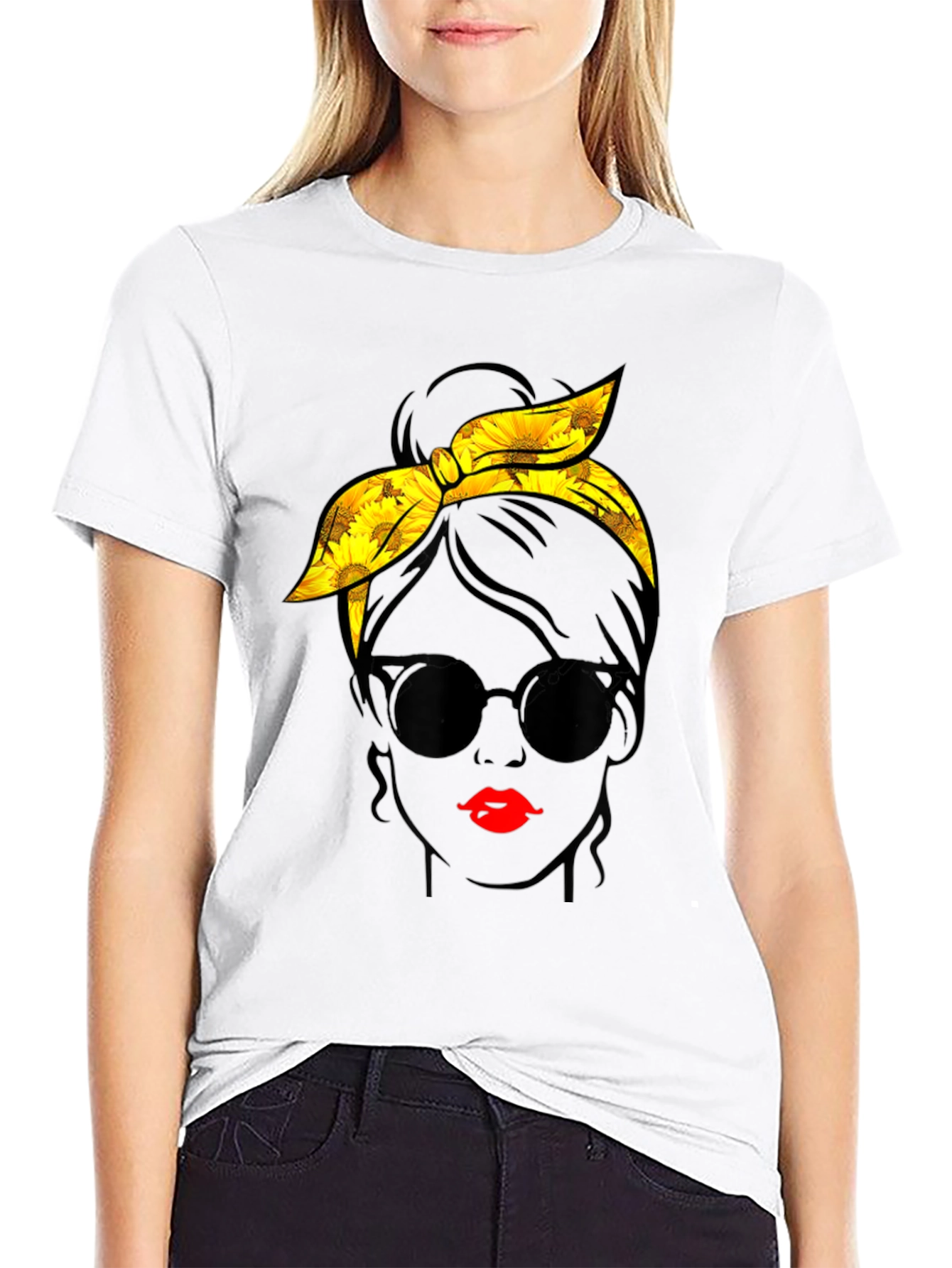 Sunflower Messy Bun Graphic Tee - Black