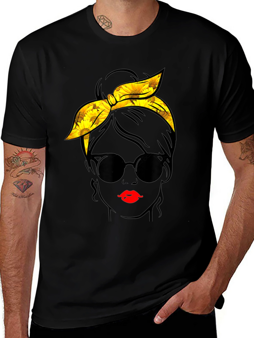 Sunflower Messy Bun Graphic Tee - Black