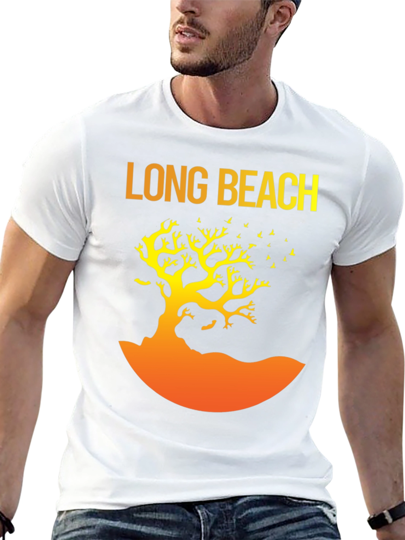 Long Beach Graphic Tee - Tree Silhouette Design