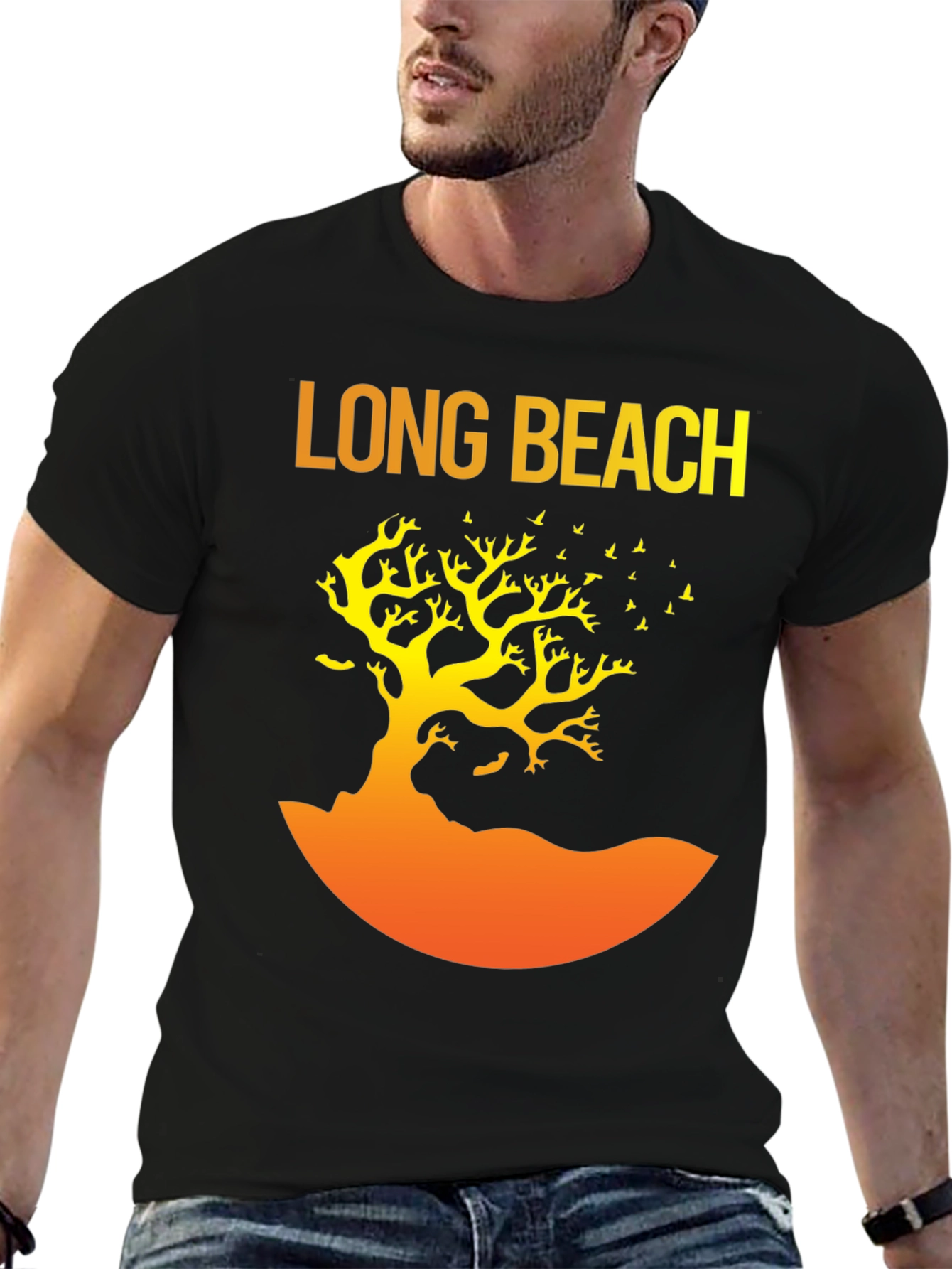 Long Beach Graphic Tee - Tree Silhouette Design