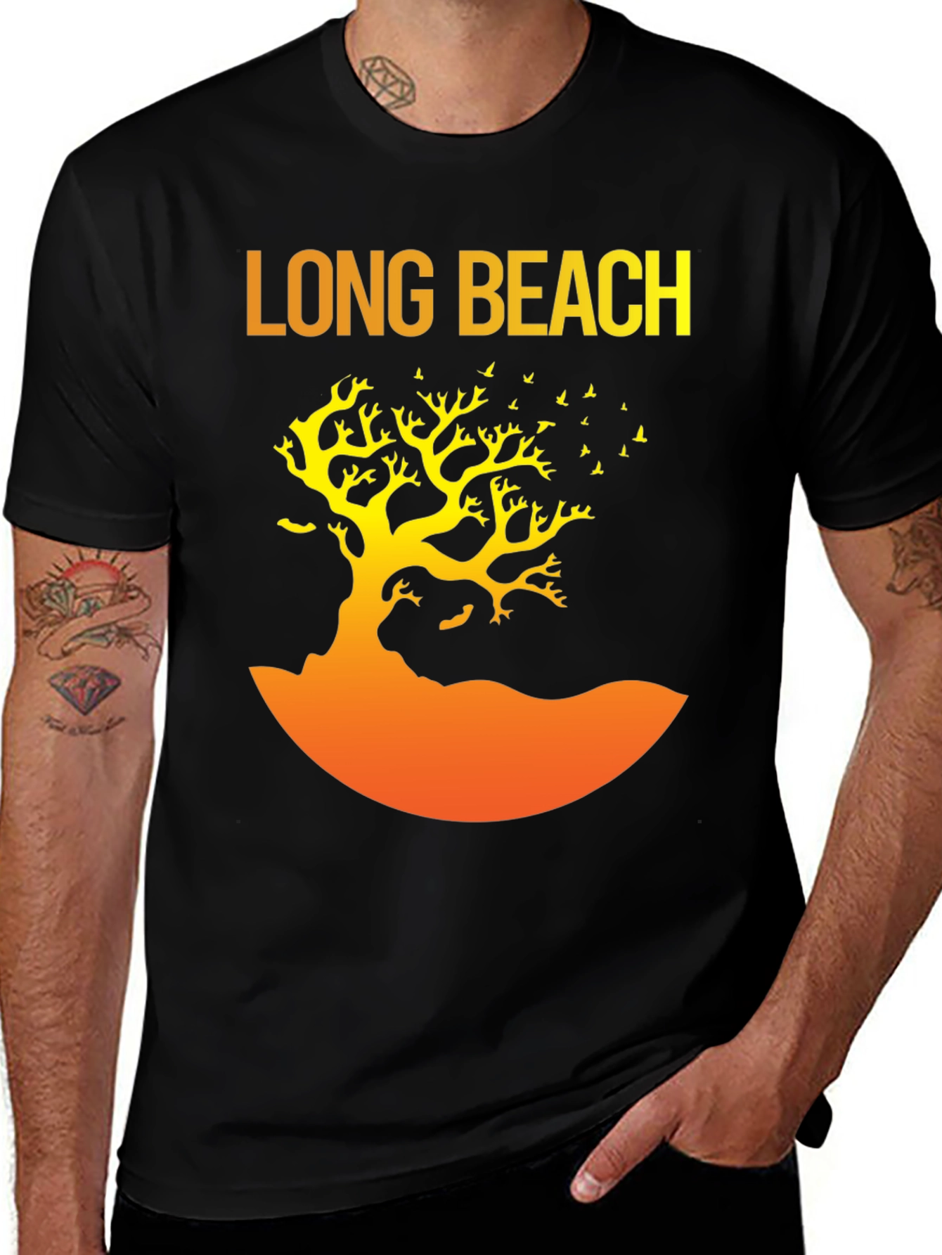 Long Beach Graphic Tee - Tree Silhouette Design