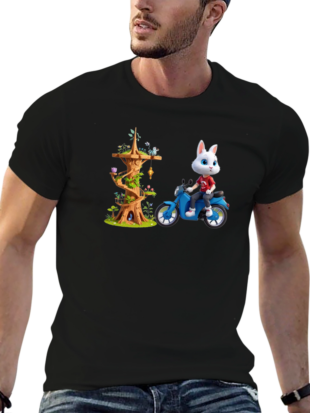 Cartoon Rabbit on Motorcycle T-Shirt