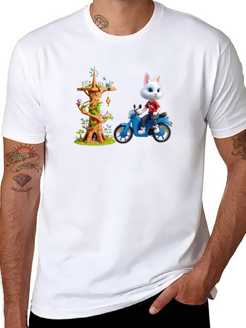 Cartoon Rabbit on Motorcycle T-Shirt