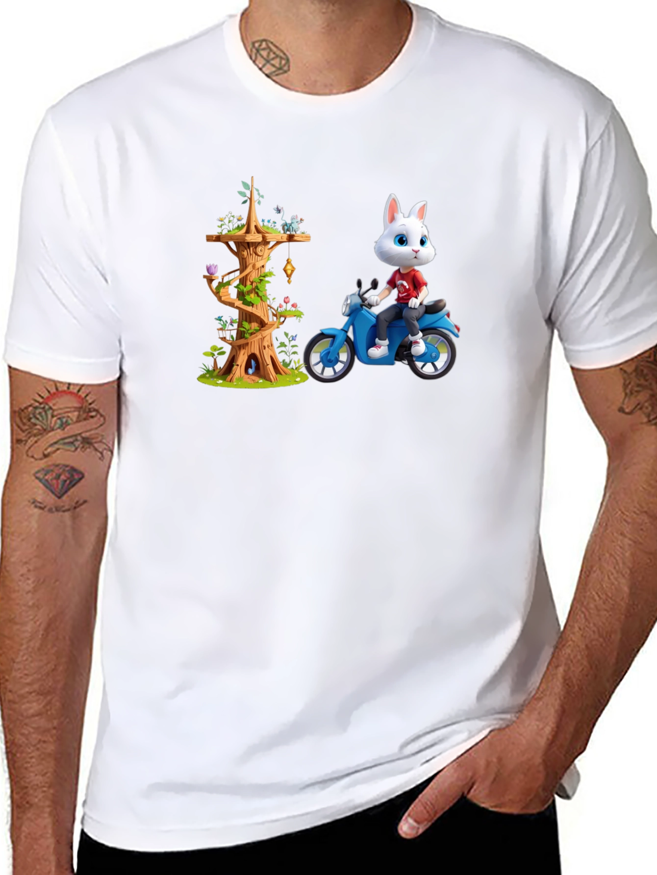 Cartoon Rabbit on Motorcycle T-Shirt