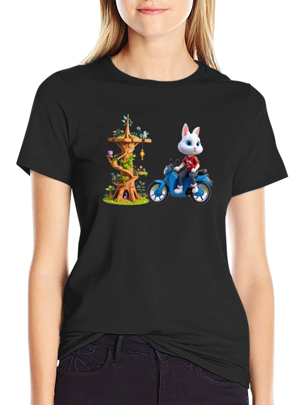 Cartoon Rabbit on Motorcycle T-Shirt