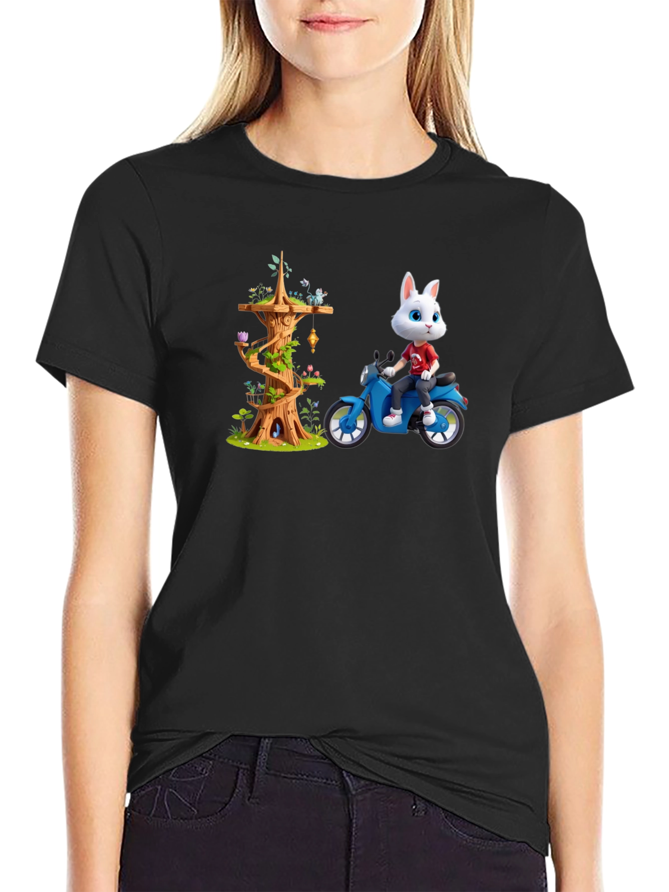 Cartoon Rabbit on Motorcycle T-Shirt