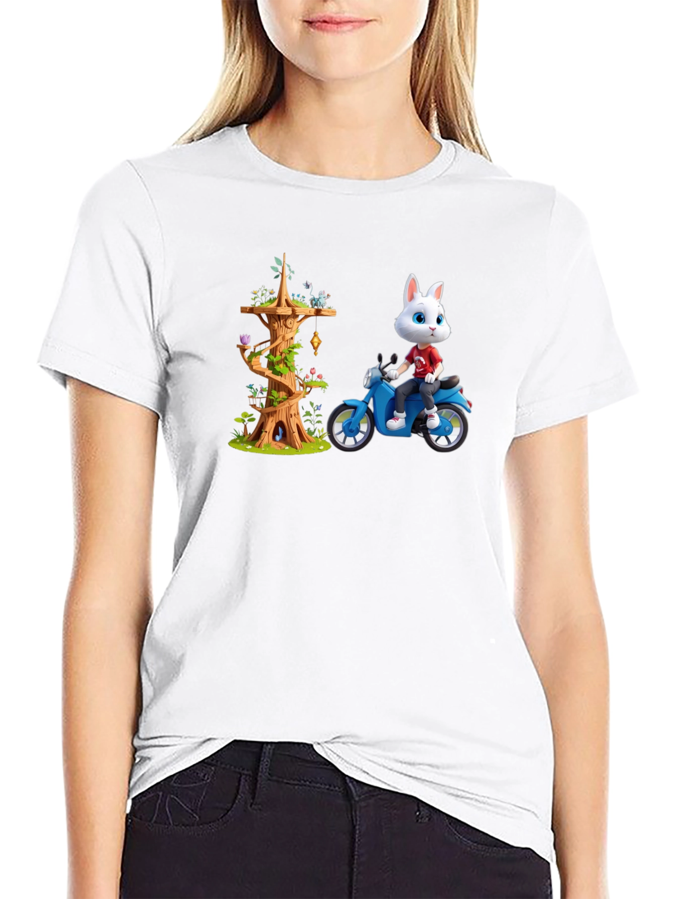 Cartoon Rabbit on Motorcycle T-Shirt