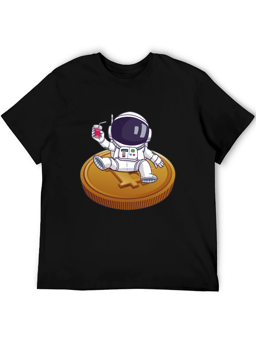 Astronaut Sipping Juice on Coin Tee