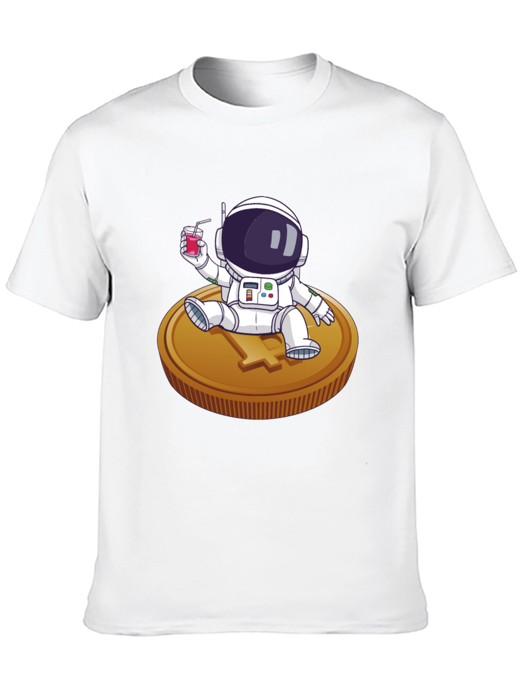 Astronaut Sipping Juice on Coin Tee
