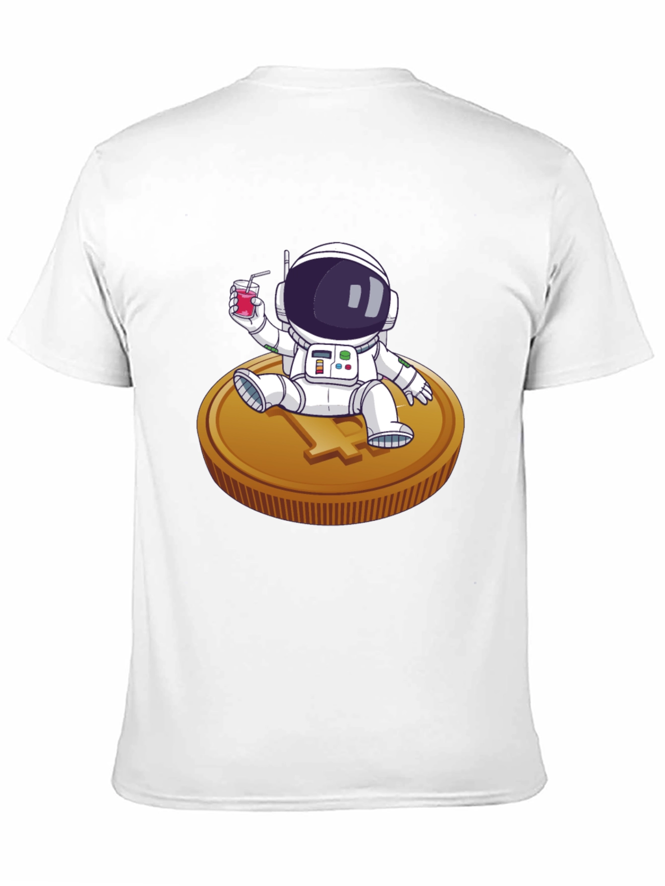 Astronaut Sipping Juice on Coin Tee