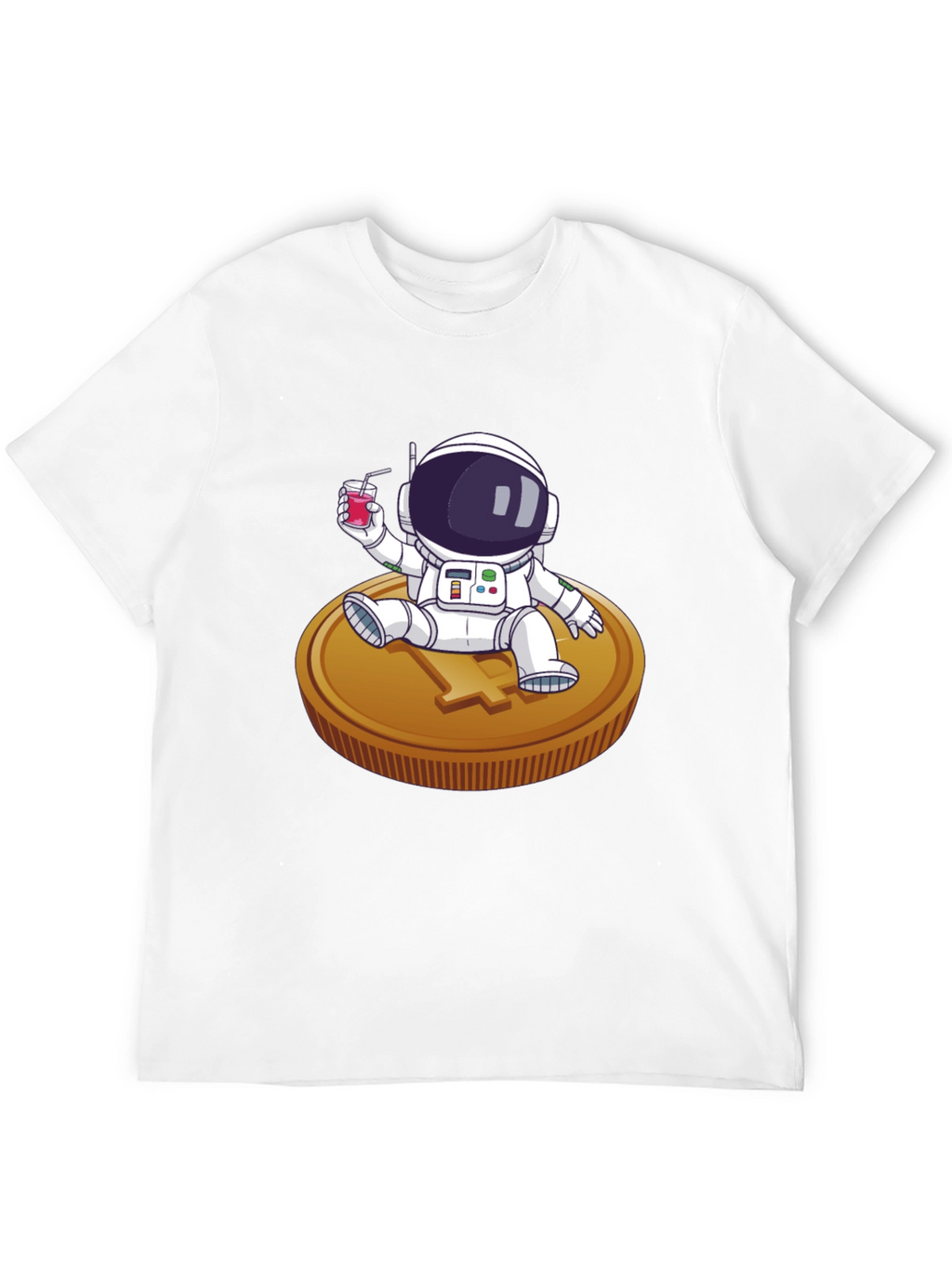 Astronaut Sipping Juice on Coin Tee
