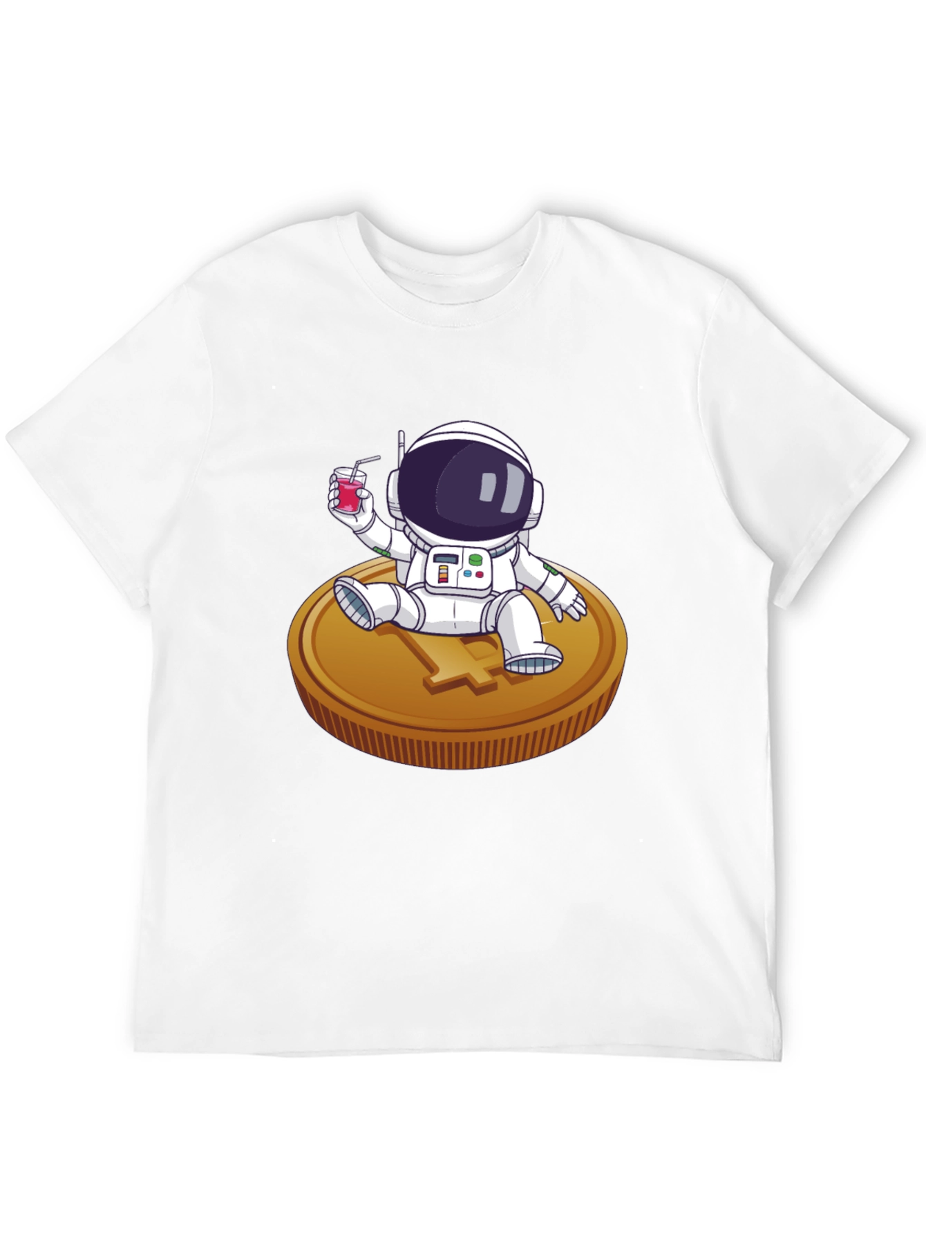 Astronaut Sipping Juice on Coin Tee