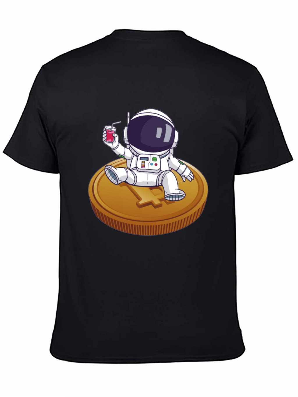 Astronaut Sipping Juice on Coin Tee