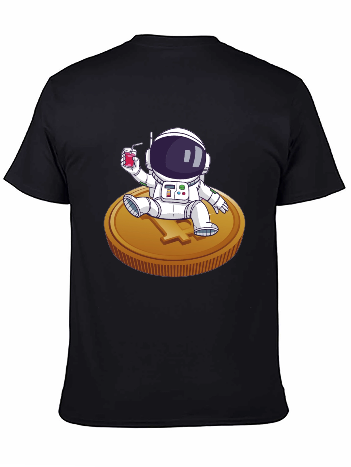Astronaut Sipping Juice on Coin Tee