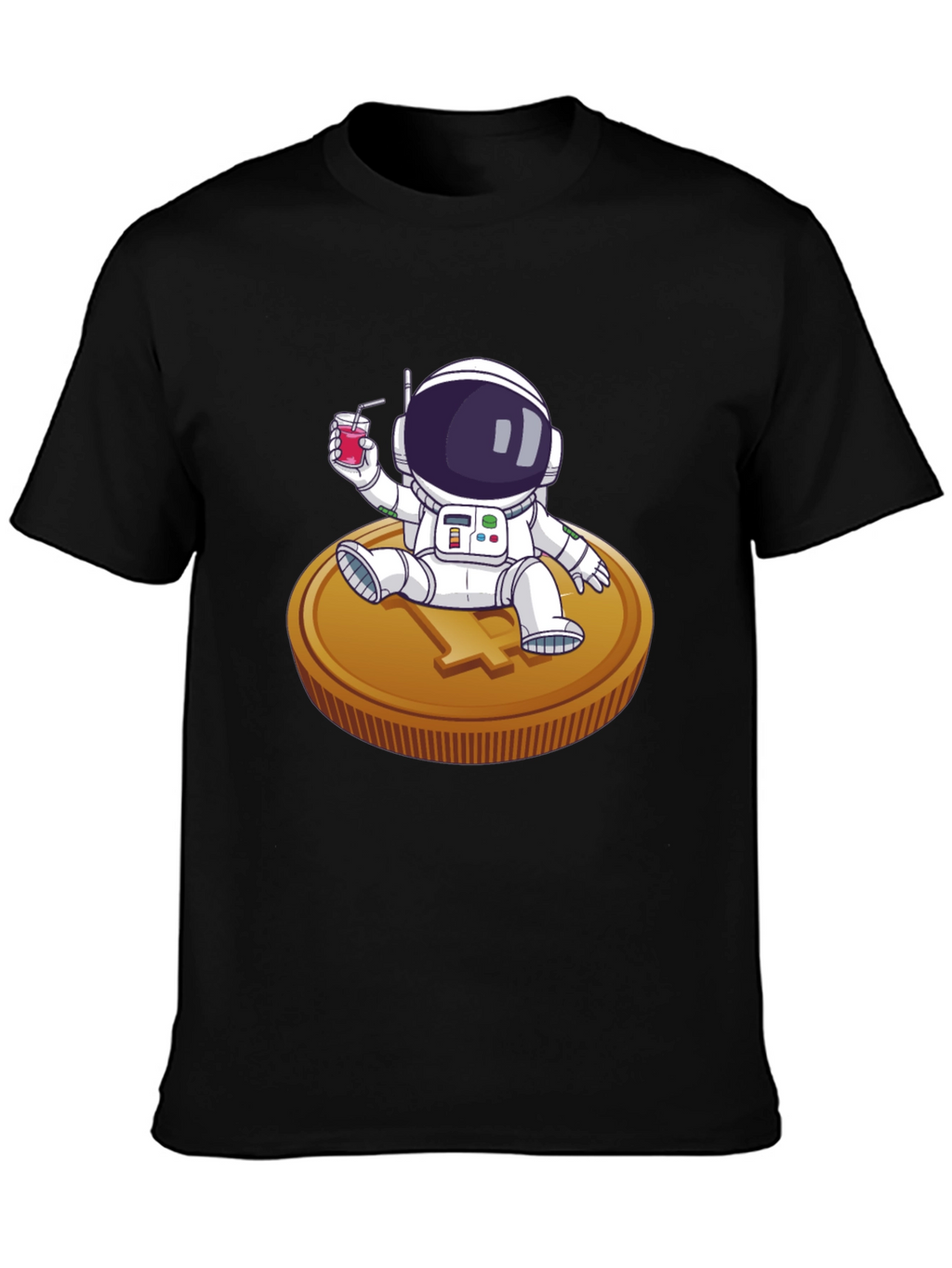 Astronaut Sipping Juice on Coin Tee
