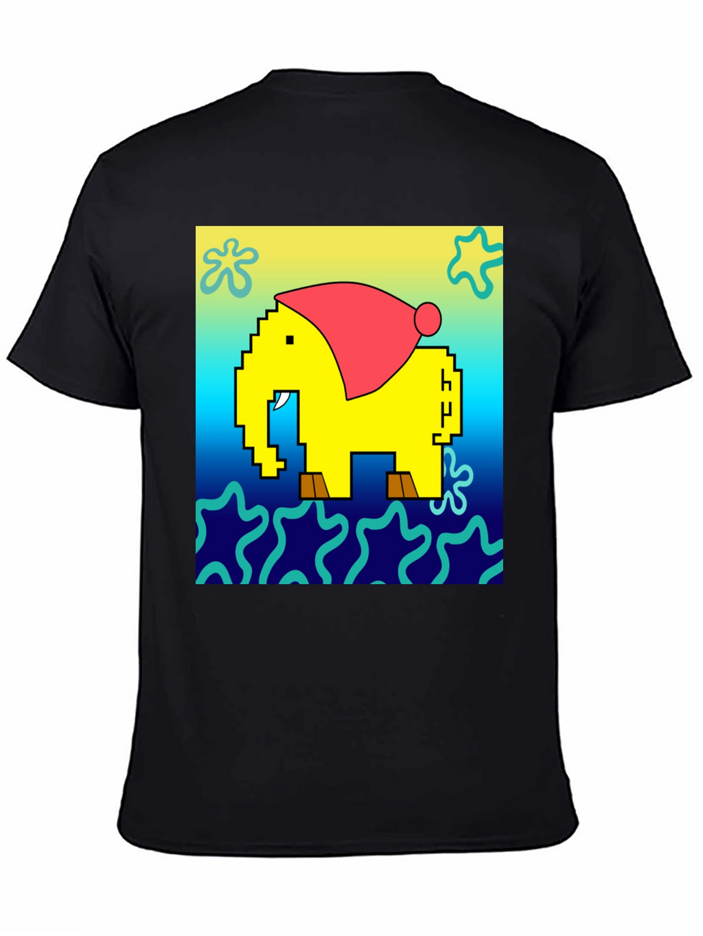 Pixel Elephant Christmas Hat T-Shirt