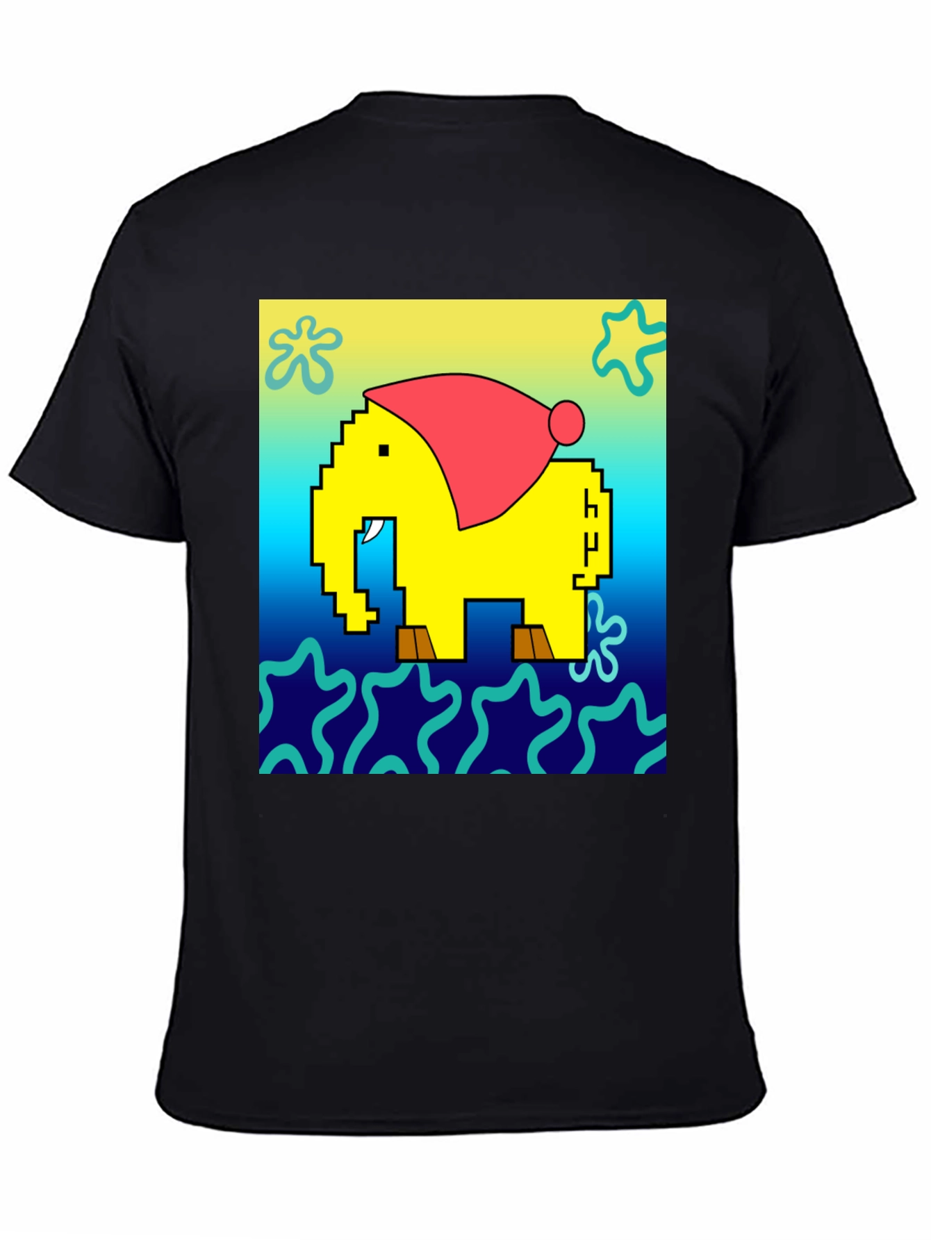 Pixel Elephant Christmas Hat T-Shirt