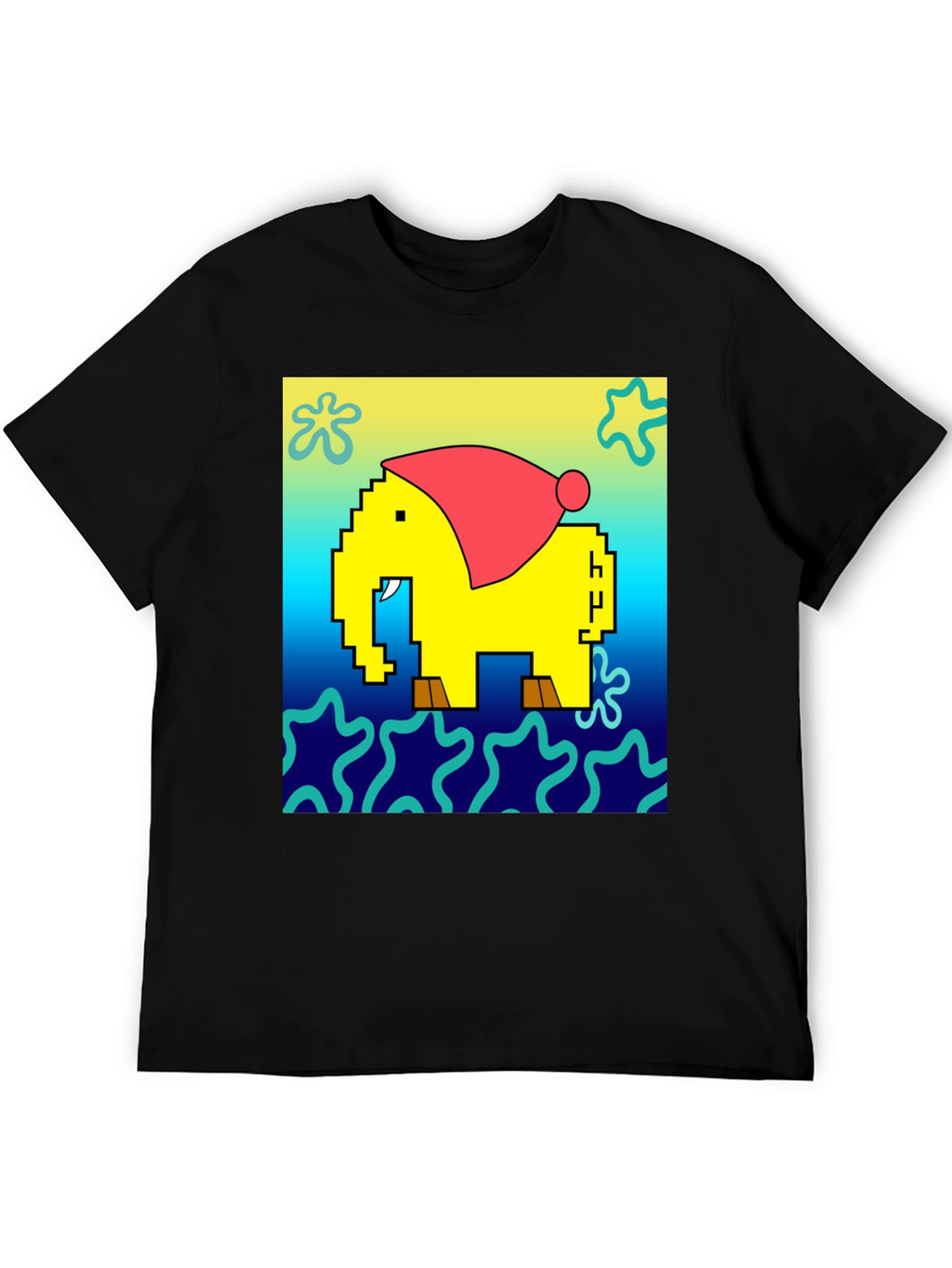 Pixel Elephant Christmas Hat T-Shirt