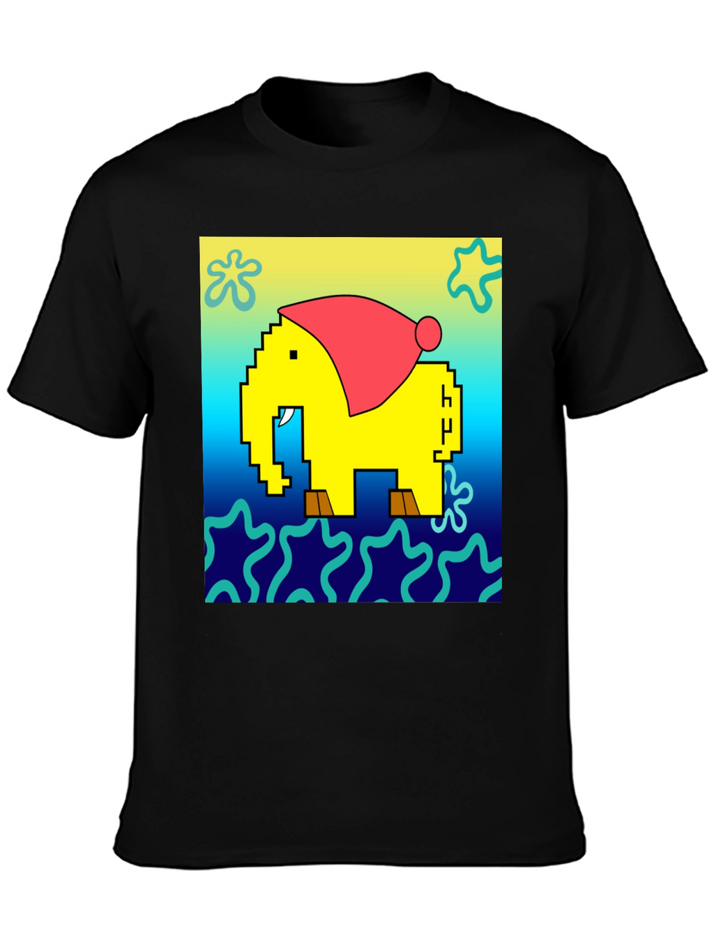 Pixel Elephant Christmas Hat T-Shirt