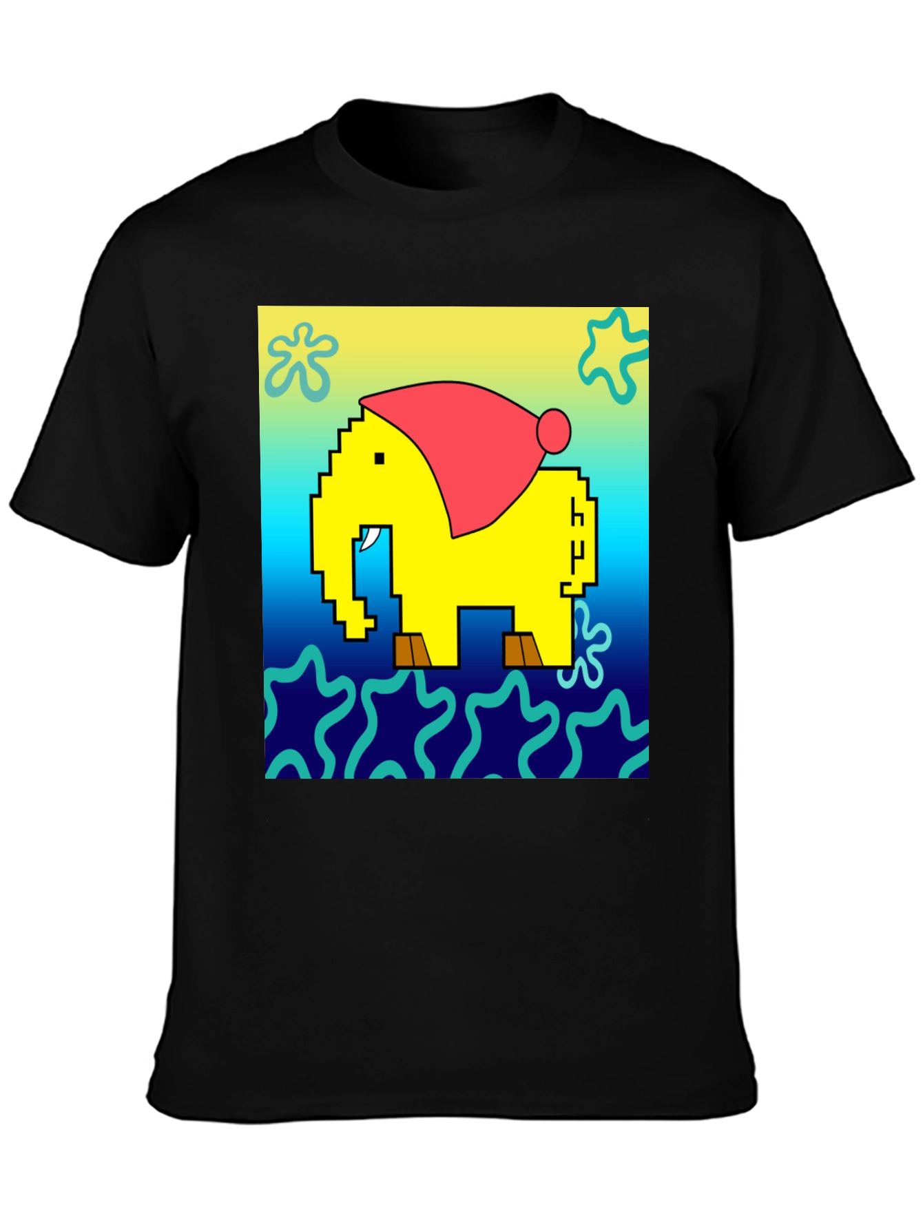 Pixel Elephant Christmas Hat T-Shirt