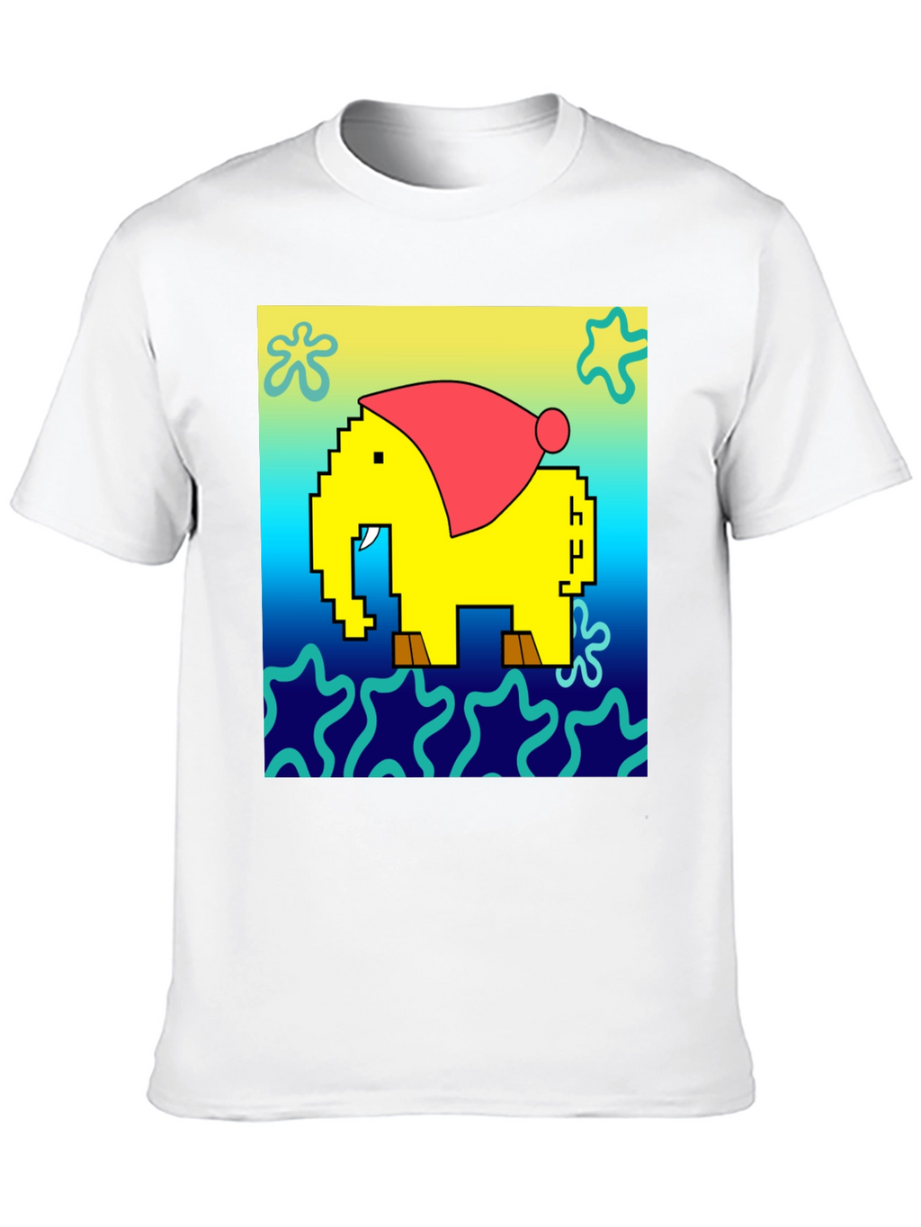 Pixel Elephant Christmas Hat T-Shirt