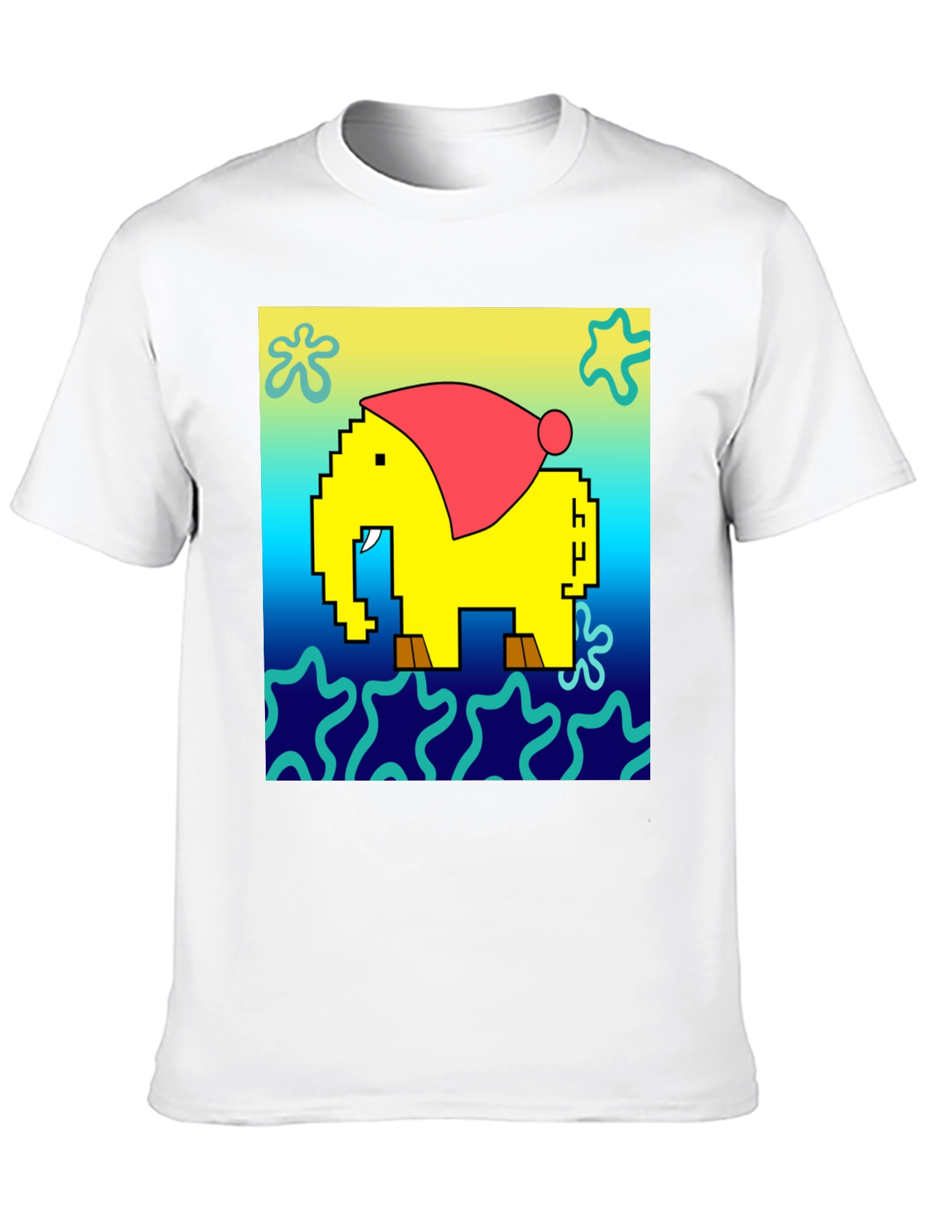 Pixel Elephant Christmas Hat T-Shirt