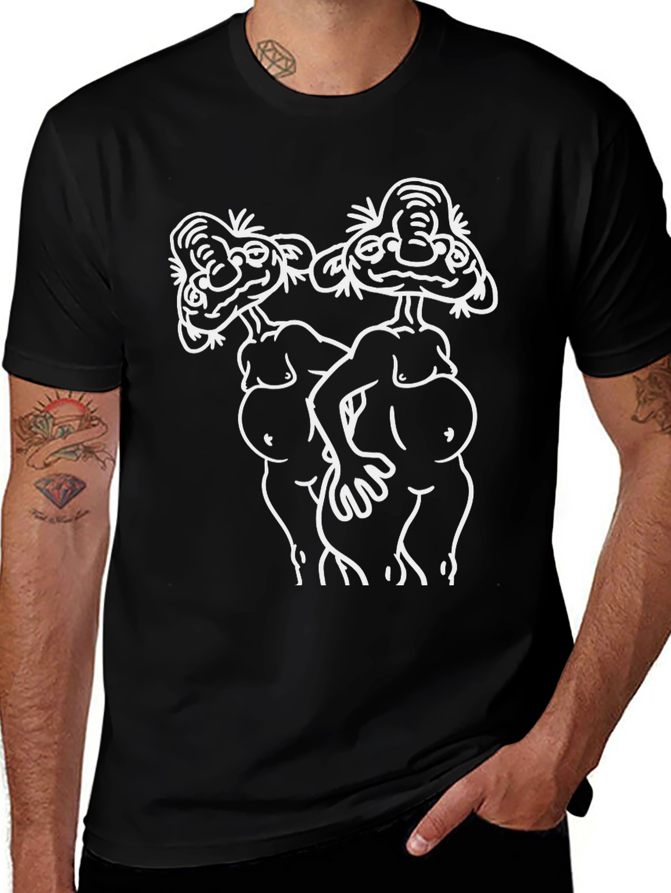 Unique Graphic Tee - Black T-Shirt with Funny Illustration