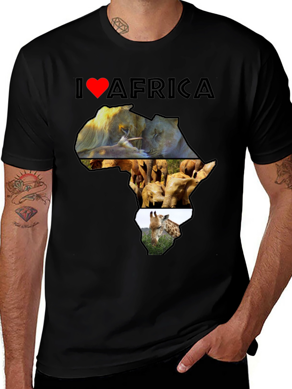 I Love Africa T-Shirt: Lion Elephant Giraffe Design