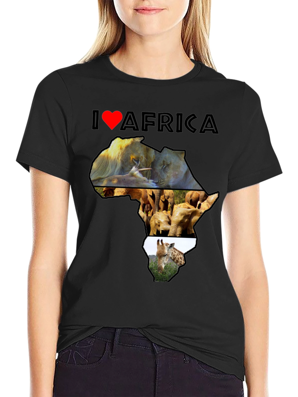I Love Africa T-Shirt: Lion Elephant Giraffe Design