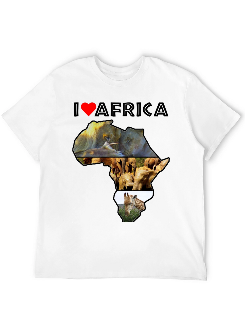 I Love Africa T-Shirt: Lion Elephant Giraffe Design
