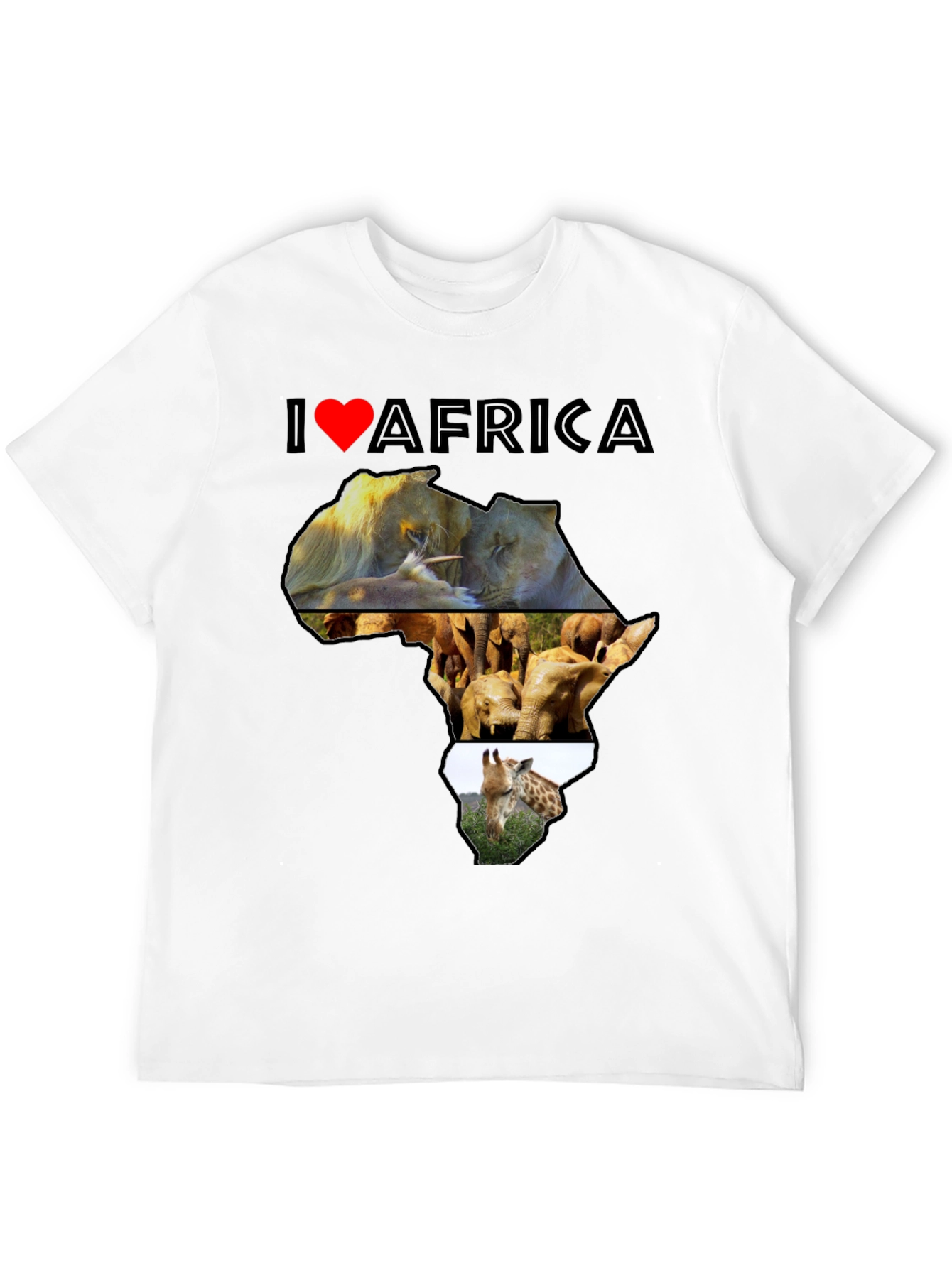 I Love Africa T-Shirt: Lion Elephant Giraffe Design