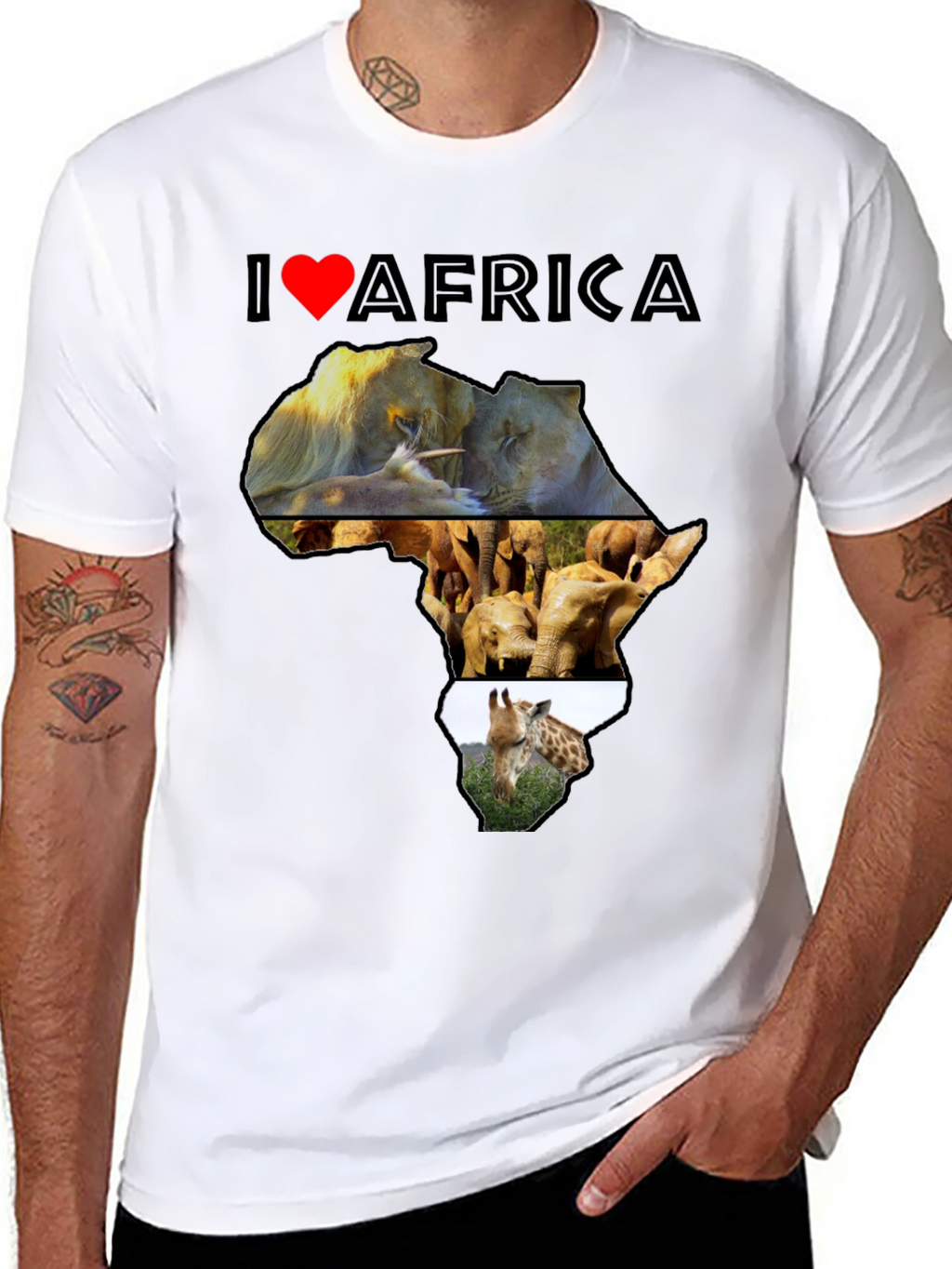 I Love Africa T-Shirt: Lion Elephant Giraffe Design