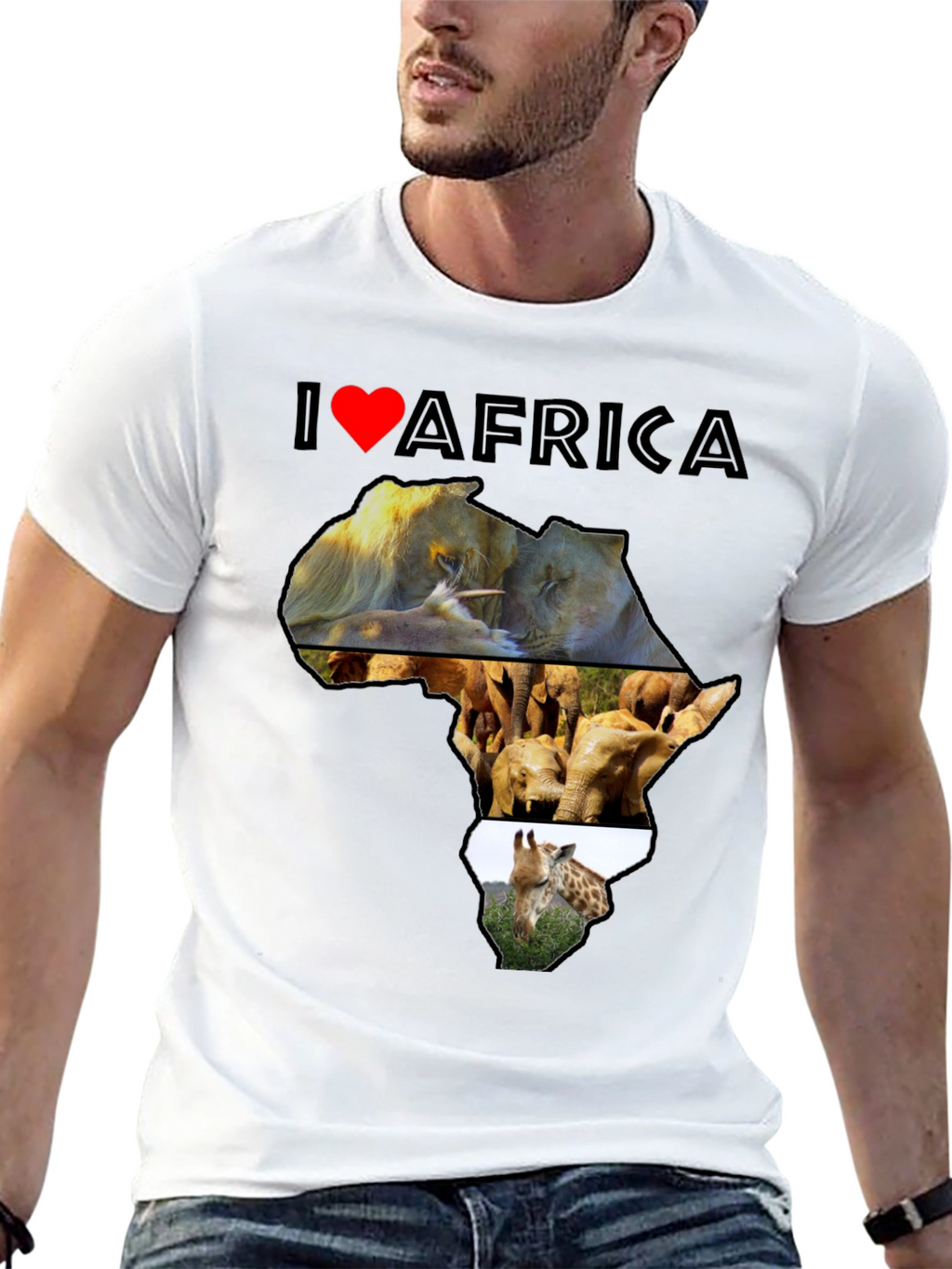 I Love Africa T-Shirt: Lion Elephant Giraffe Design