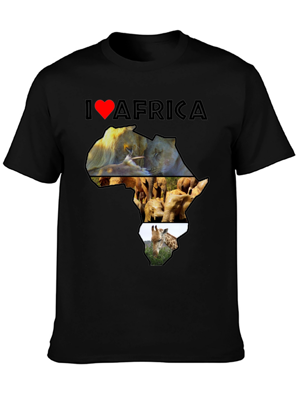 I Love Africa T-Shirt: Lion Elephant Giraffe Design