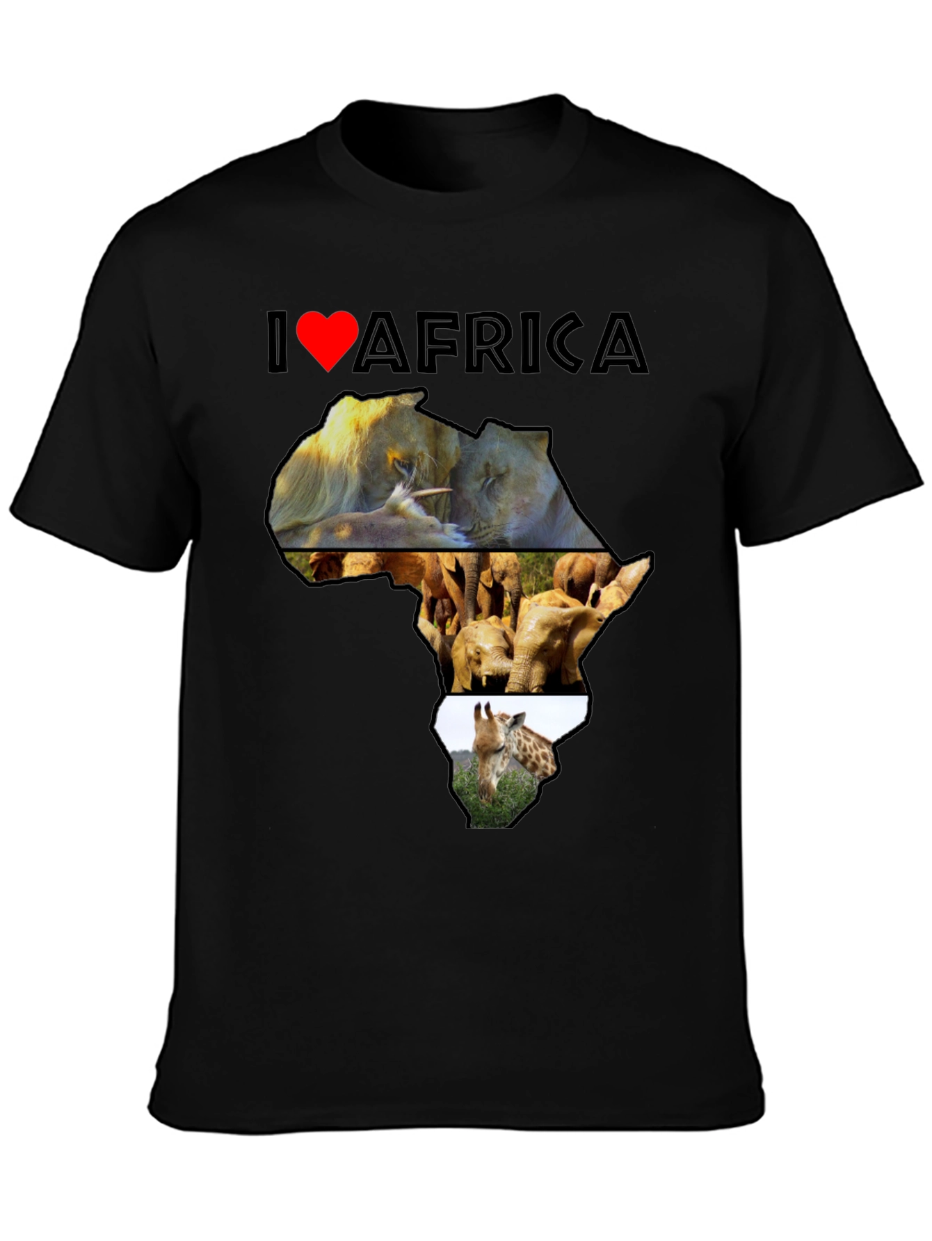 I Love Africa T-Shirt: Lion Elephant Giraffe Design