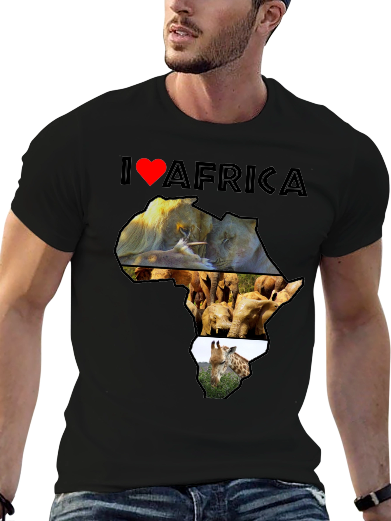I Love Africa T-Shirt: Lion Elephant Giraffe Design