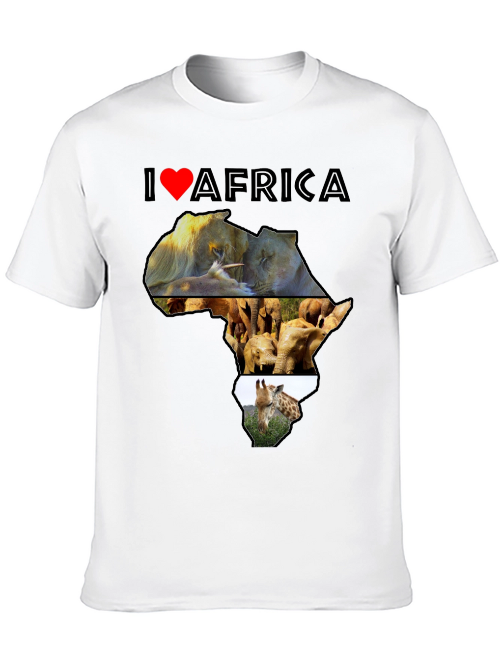 I Love Africa T-Shirt: Lion Elephant Giraffe Design