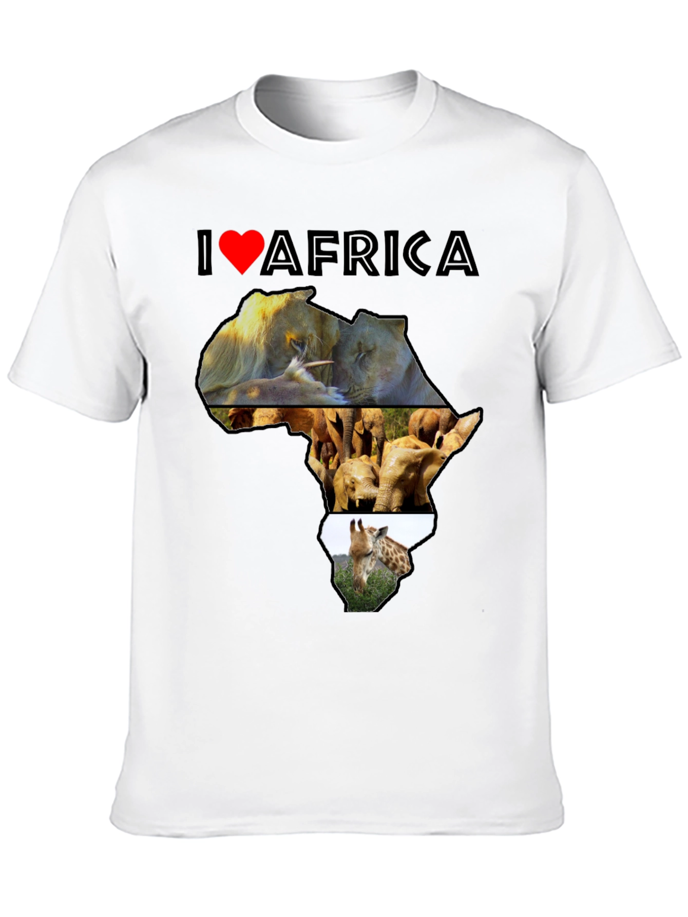 I Love Africa T-Shirt: Lion Elephant Giraffe Design