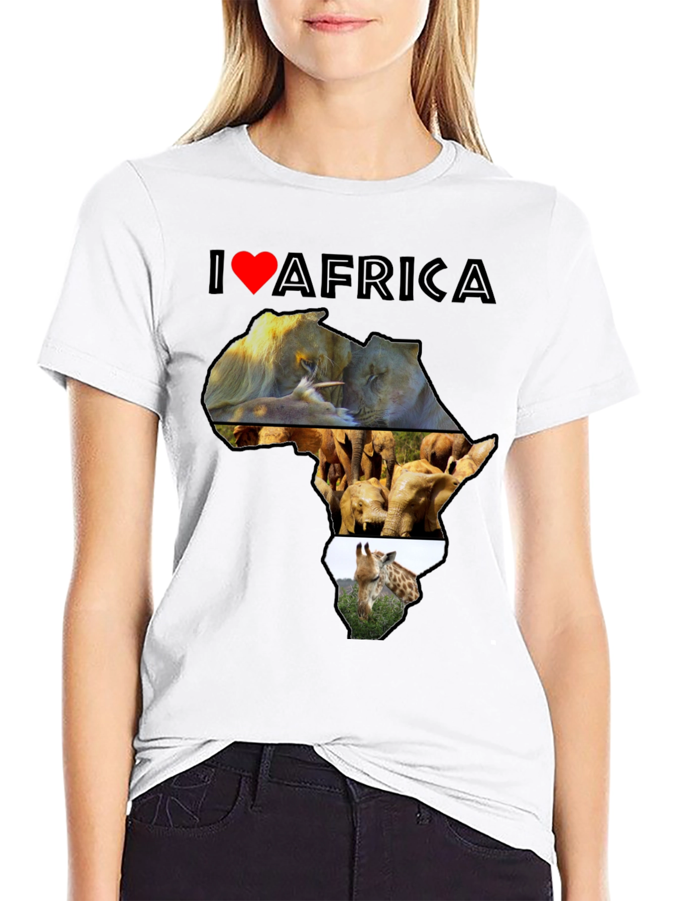 I Love Africa T-Shirt: Lion Elephant Giraffe Design