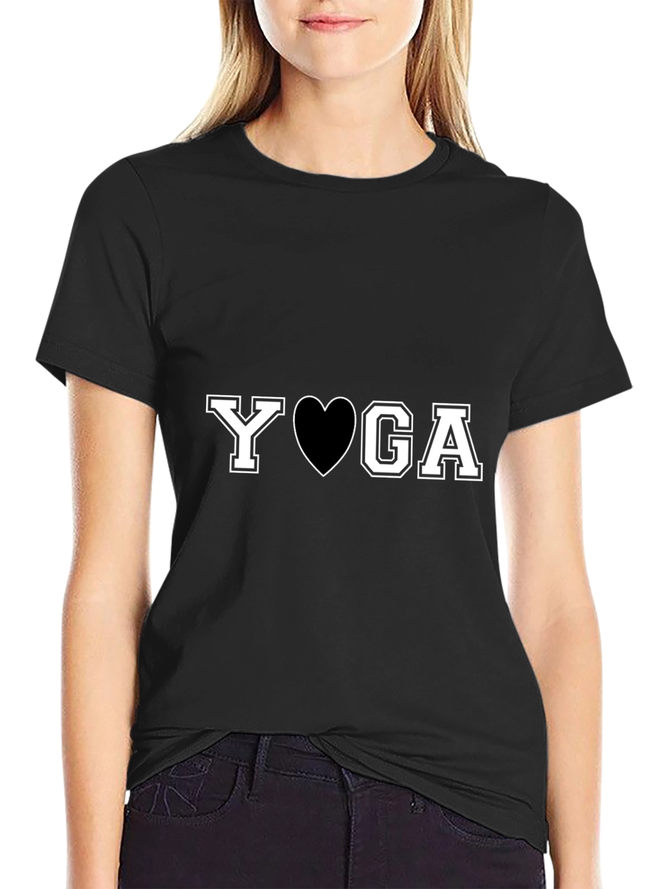 Yoga Heart Graphic T-Shirt - Black